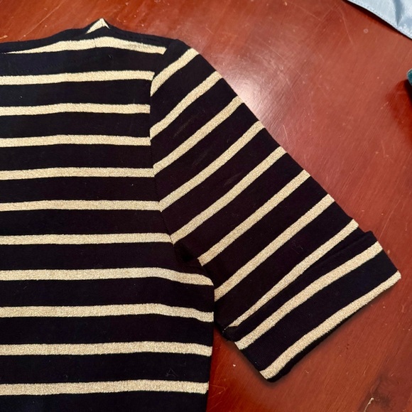 Lauren Ralph Lauren Petite Black Gold Metallic Stripes Short Sleeves Size PS - Picture 7 of 10